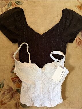 Japna Black Top + REORIA Bralette Bundle Size Small NWT Bralette Layering Set